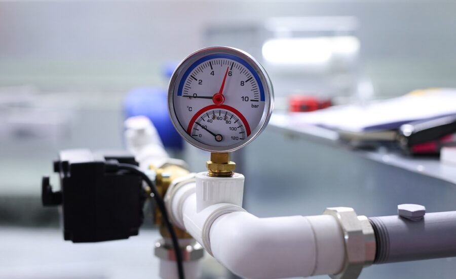 Modern automatic drinking water purification system. Thermomanometer.